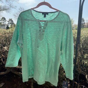 Chaps Women's Pullover Plus Size 2X Top with Laces Light Green (Parakeet) NWT
